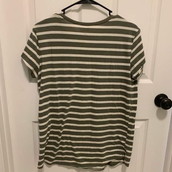 Olive and White Striped Maternity Tee - Picture 2 of 2